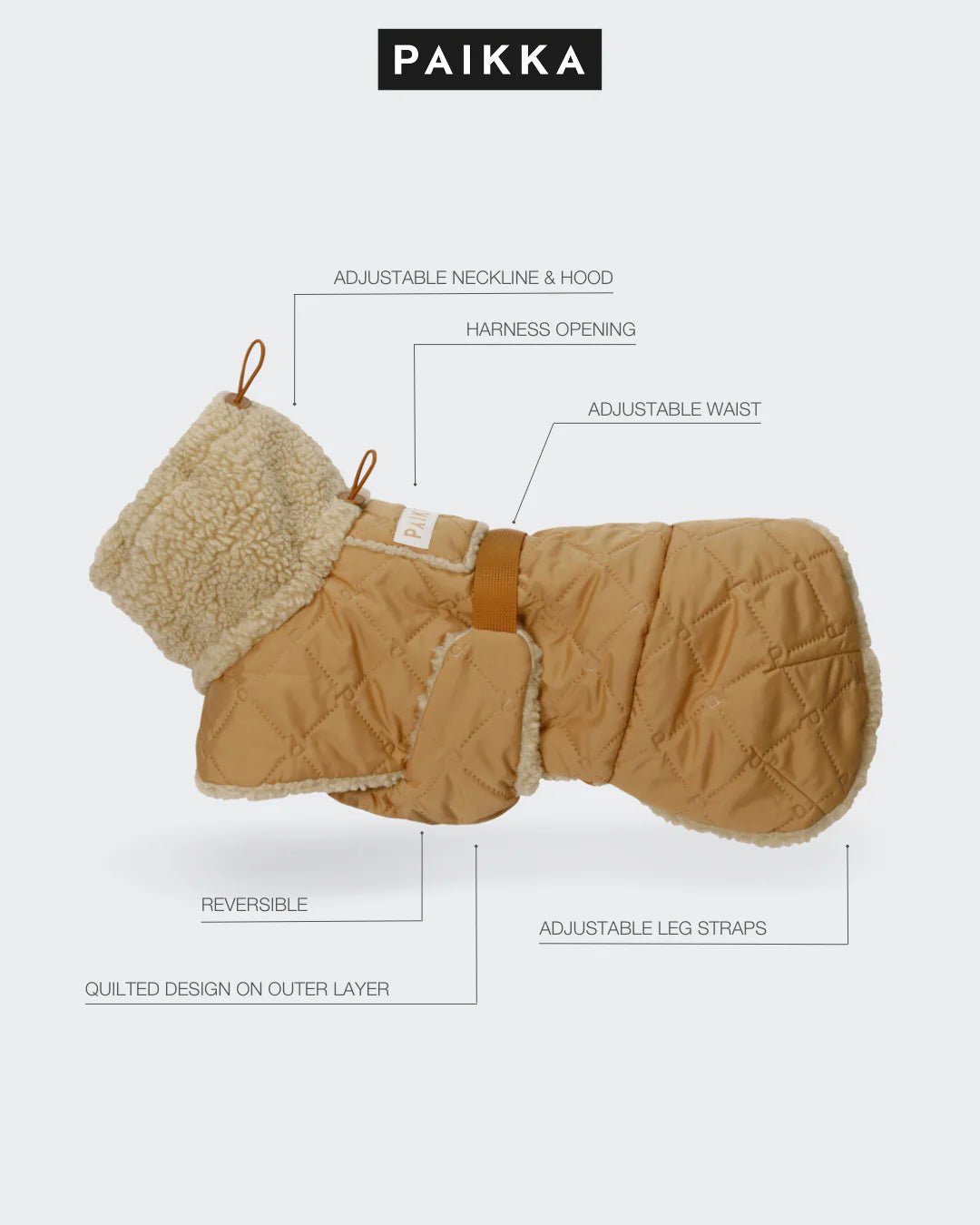 PAIKKA Quilted Sherpa Hundejakke Camel - PupDeluxe.dk