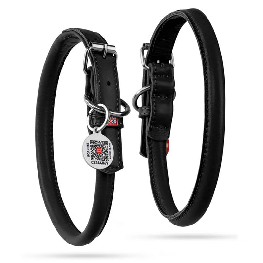 Waudog Rundsyet Læderhalsbånd - Sort - PupDeluxe.dk