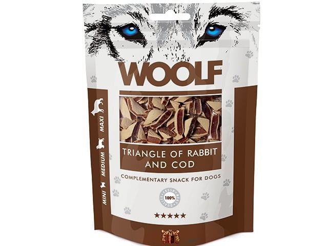 Woolf Kanin & Torsk Triangle 100g - PupDeluxe.dk