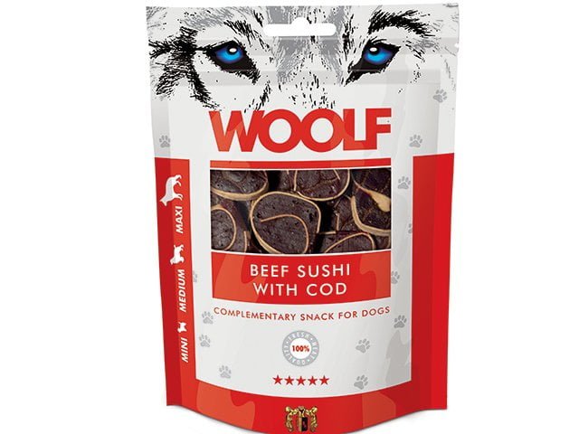 Woolf Sushi m. Okse & Torsk 100g - PupDeluxe.dk